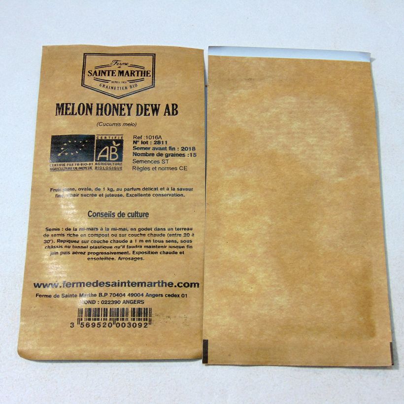 Exemple de spécimen de Melon Honey Dew Bio - Ferme de Sainte Marthe le sachet de 15 graines tel que livré