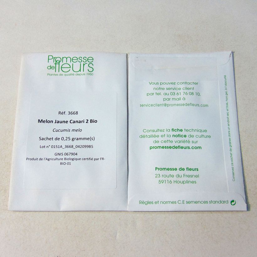 Exemple de spécimen de Melon Jaune Canari 2 Bio le sachet de 8 graines (0.25g) tel que livré