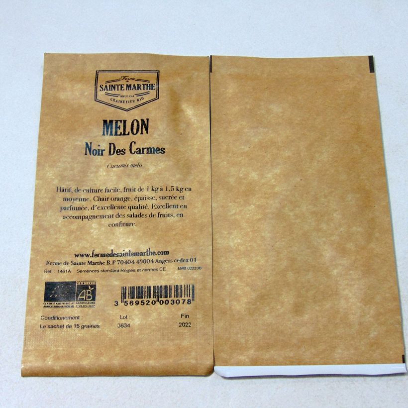Exemple de spécimen de Melon Noir des Carmes Bio - Ferme de Sainte Marthe le sachet de 15 graines tel que livré
