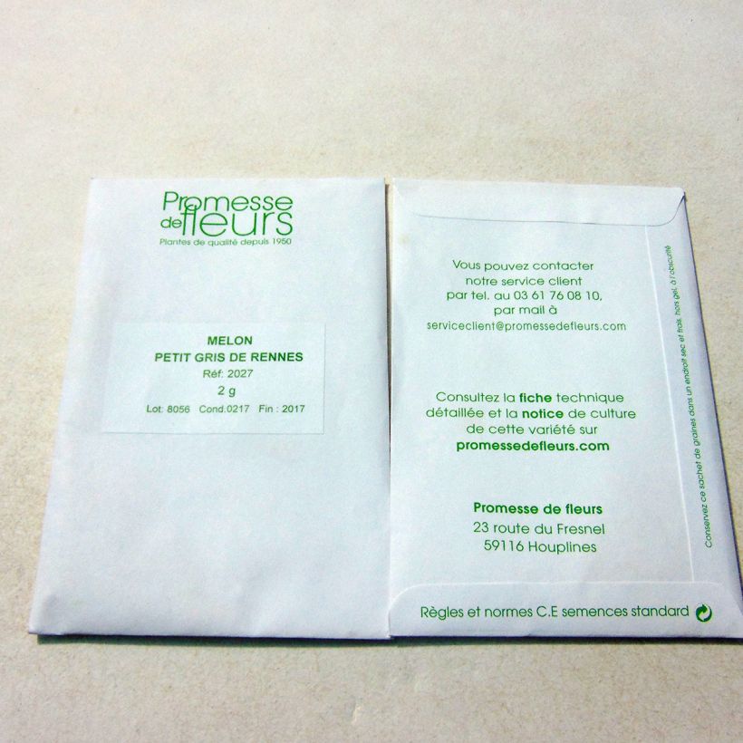 Exemple de spécimen de Melon Petit gris de Rennes le sachet de +/- 60 graines (minimum 2g) tel que livré