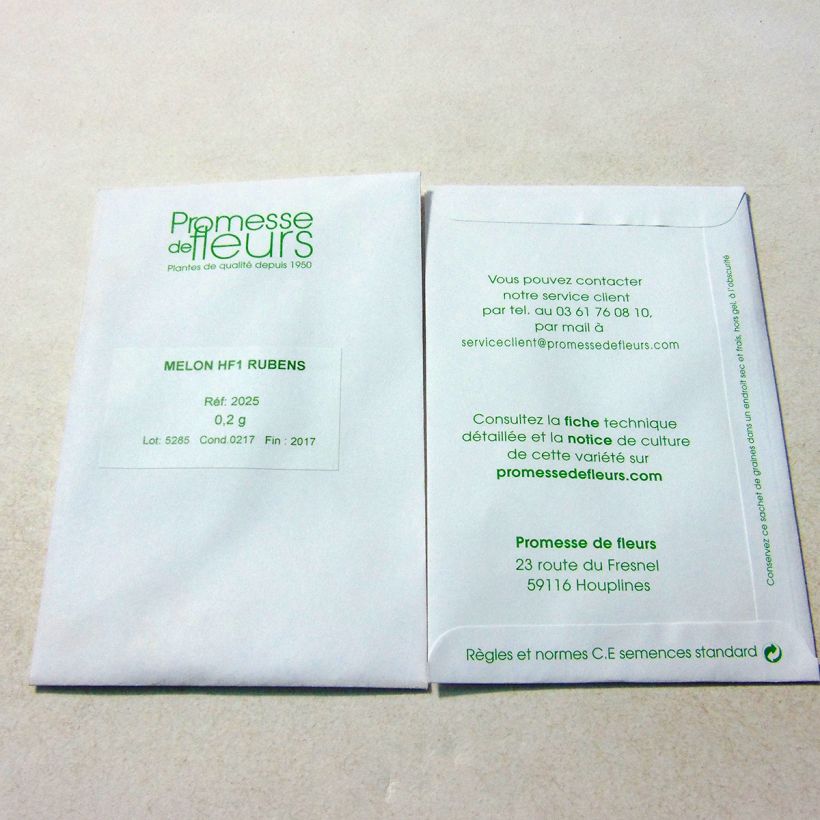 Exemple de spécimen de Melon Rubens F1 le sachet de 6 graines (0.2g) tel que livré