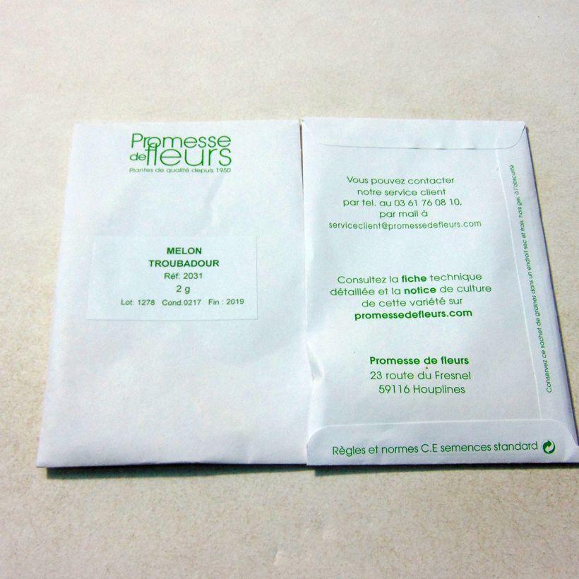 Exemple de spécimen de Melon Troubadour le sachet de +/- 45 ? 70 graines (minimum 2g) tel que livré