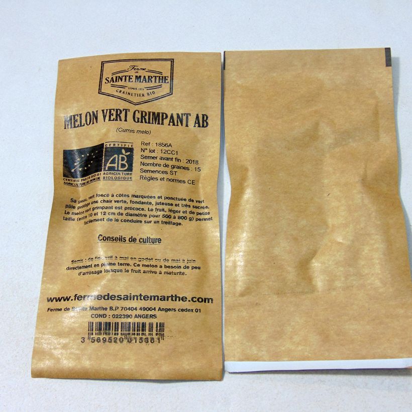 Exemple de spécimen de Melon vert grimpant Bio - Ferme de Sainte Marthe le sachet de 15 graines tel que livré