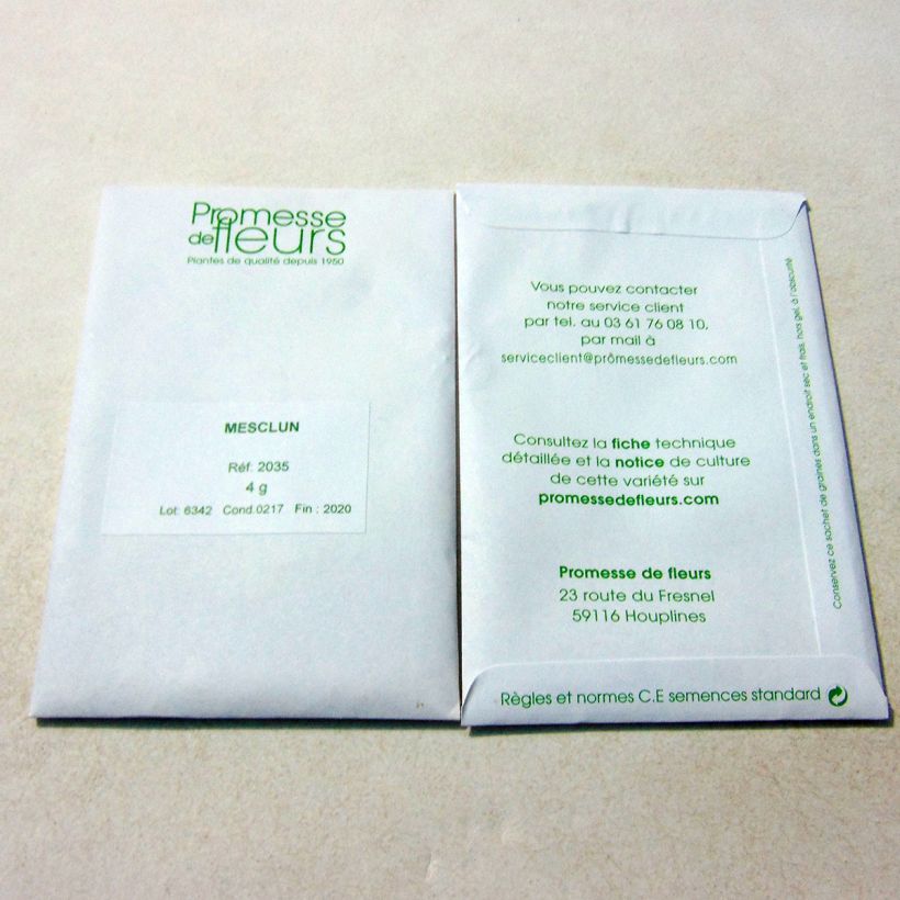 Exemple de spécimen de Mesclun le sachet de +/- 3000 graines (minimum 4g) tel que livré
