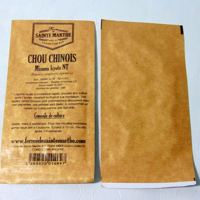 Exemple de spécimen de Mizuna Kyoto NT - Ferme de Sainte Marthe le sachet de 300 graines tel que livré