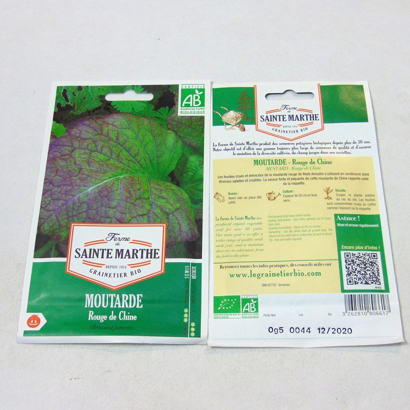 Exemple de spécimen de Moutarde Rouge de Chine Bio - Ferme de Sainte Marthe le sachet de 250 graines (0.5g) tel que livré