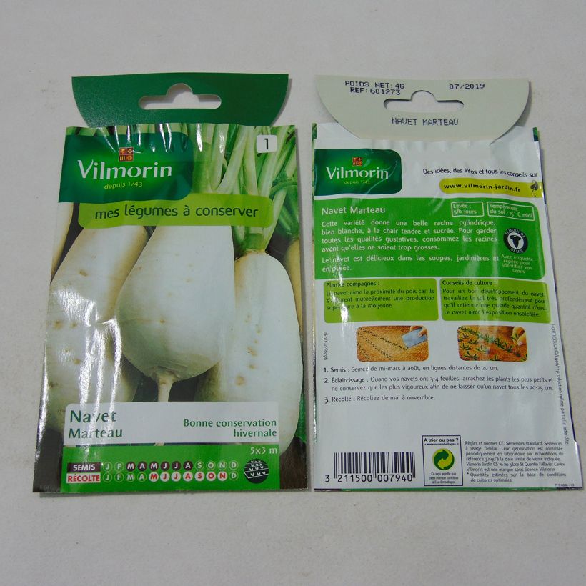 Exemple de spécimen de Navet Marteau - Vilmorin le sachet de 1600 graines (4g) tel que livré