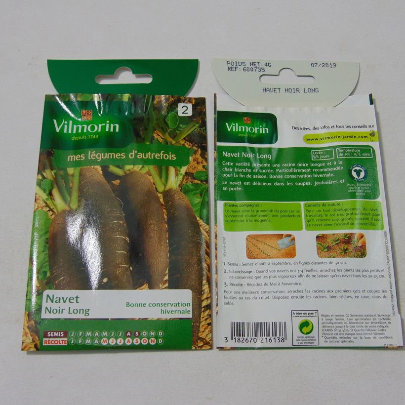 Exemple de spécimen de Navet Noir Long - Vilmorin le sachet de 1600 graines (4g) tel que livré