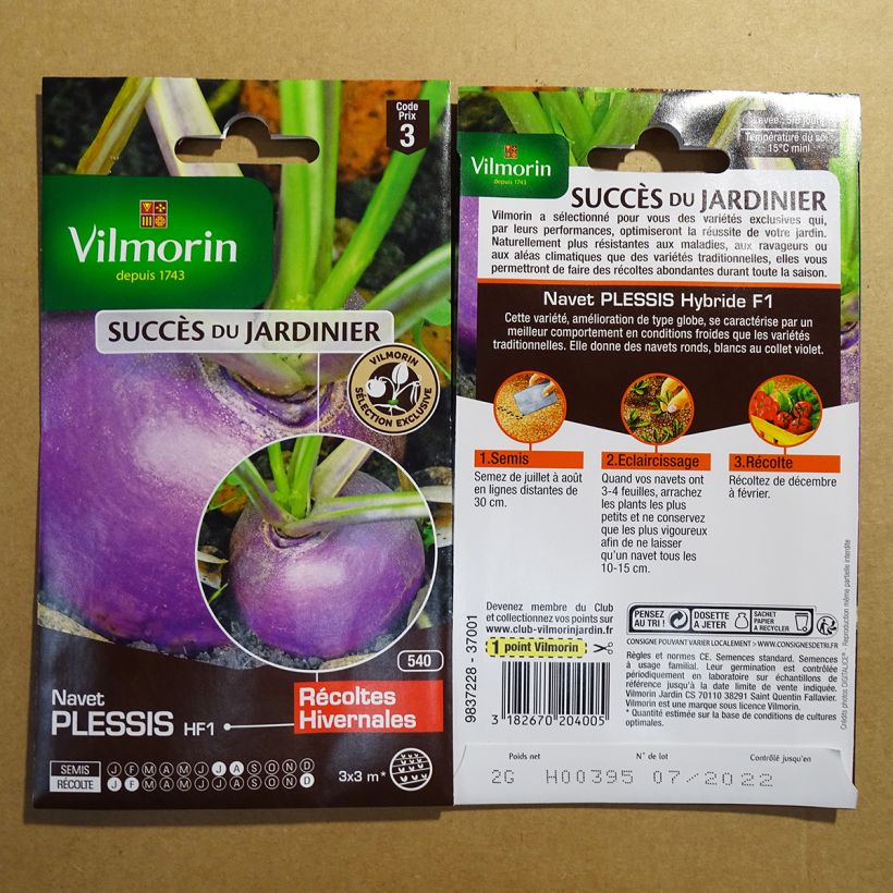 Exemple de spécimen de Navet Plessis F1  - Vilmorin le sachet de 800 graines (2g) tel que livré