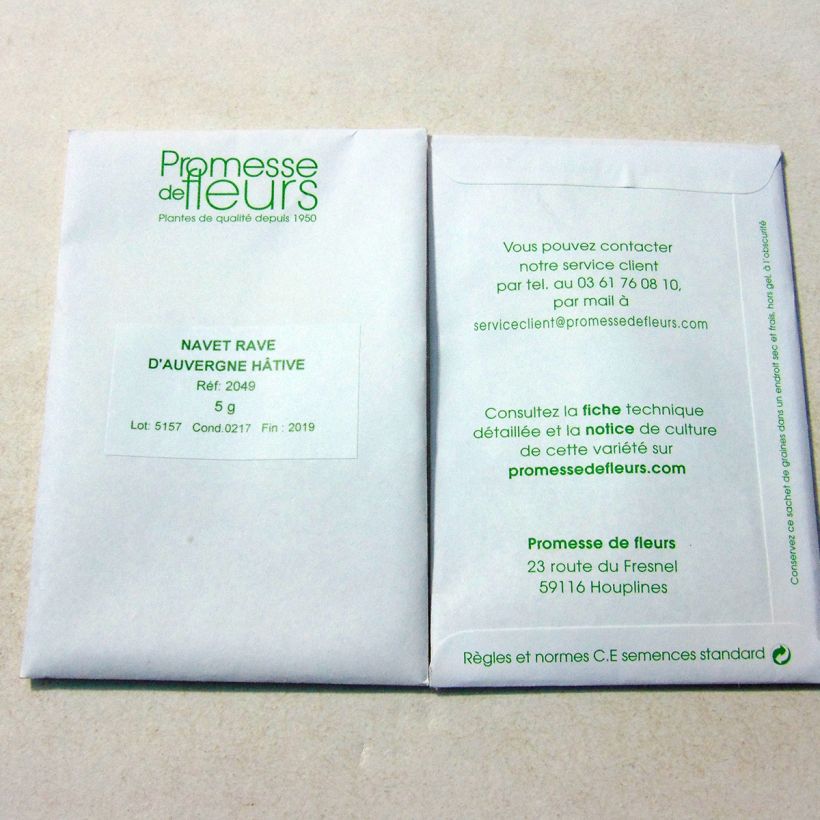 Exemple de spécimen de Navet Rave d'Auvergne Hâtif - Brassica rapa le sachet de 2000 graines (5g) tel que livré
