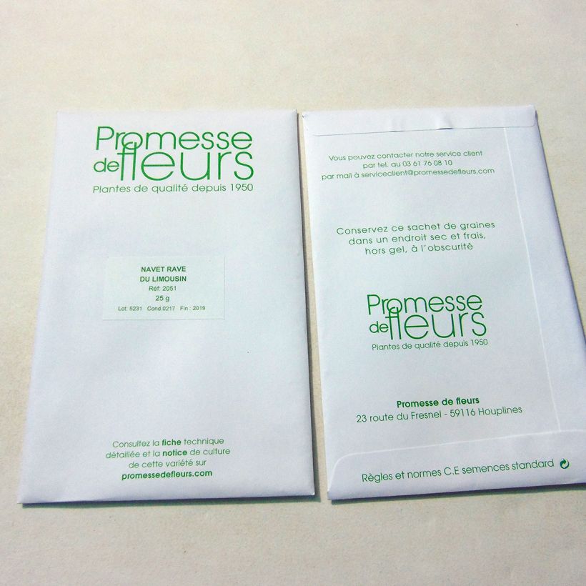 Exemple de spécimen de Navet Rave du Limousin - Brassica rapa le sachet de +/- 7500 graines (minimum 25g) tel que livré