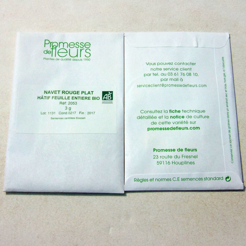 Exemple de spécimen de Navet Rouge Plat Hâtif Feuille Entière - Brassica rapa le sachet de graines de 5 grammes tel que livré