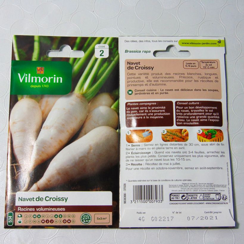 Exemple de spécimen de Navet de Croissy - Vilmorin le sachet de 1200 graines (4g) tel que livré