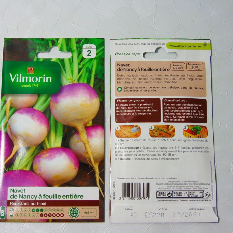 Exemple de spécimen de Navet de Nancy à Feuille Entière - Vilmorin le sachet de 1600 graines (4g) tel que livré