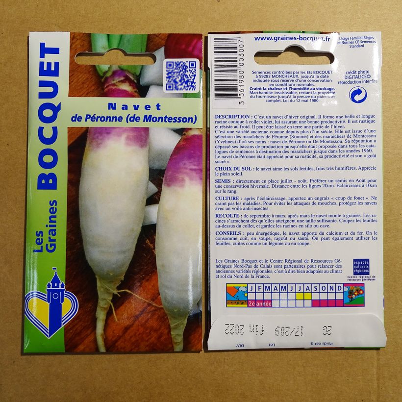 Exemple de spécimen de Navet de Péronne (de Montesson) le sachet de 800 graines (2g) tel que livré
