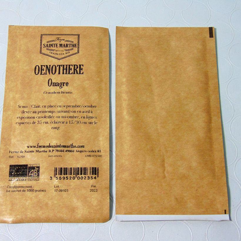 Exemple de spécimen de Oenothère Onagre Bio - Ferme de Sainte Marthe le sachet de 1000 graines tel que livré