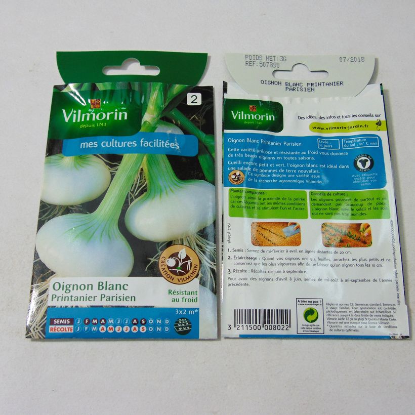 Exemple de spécimen de Oignon Blanc Printanier Parisien (Création Vilmorin) - Vilmorin le sachet de 750 graines (3g) tel que livré
