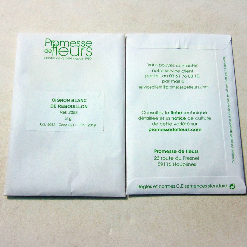 Exemple de spécimen de Oignon Blanc de Rebouillon - Allium cepa le sachet de +/- 600 graines (minimum 3g) tel que livré