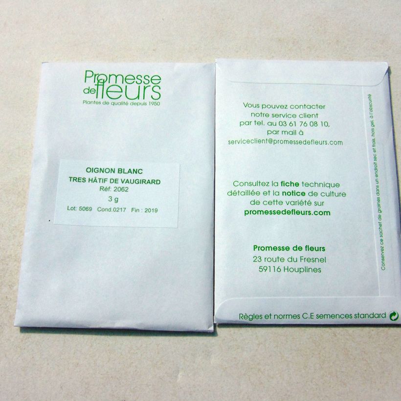 Exemple de spécimen de Oignon Blanc très hâtif de Vaugirard le sachet de +/- 600 graines (minimum 3g) tel que livré