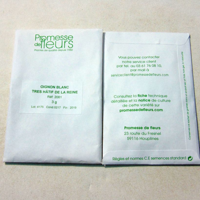 Exemple de spécimen de Oignon Blanc très hâtif de la Reine - Allium cepa le sachet de +/- 600 graines (minimum 3g) tel que livré