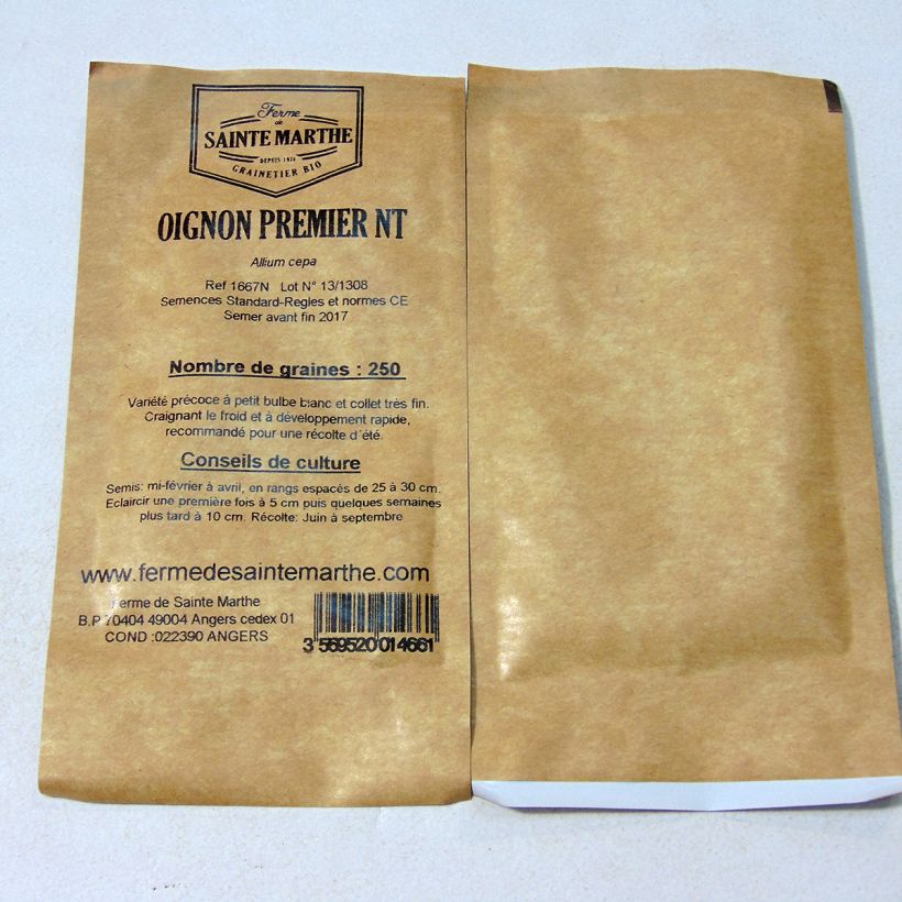 Exemple de spécimen de Oignon Premier NT - Ferme de Ste Marthe le sachet de 250 graines tel que livré