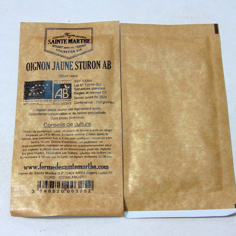 Exemple de spécimen de Oignon Sturon Bio - Ferme de Sainte Marthe le sachet de 250 graines tel que livré