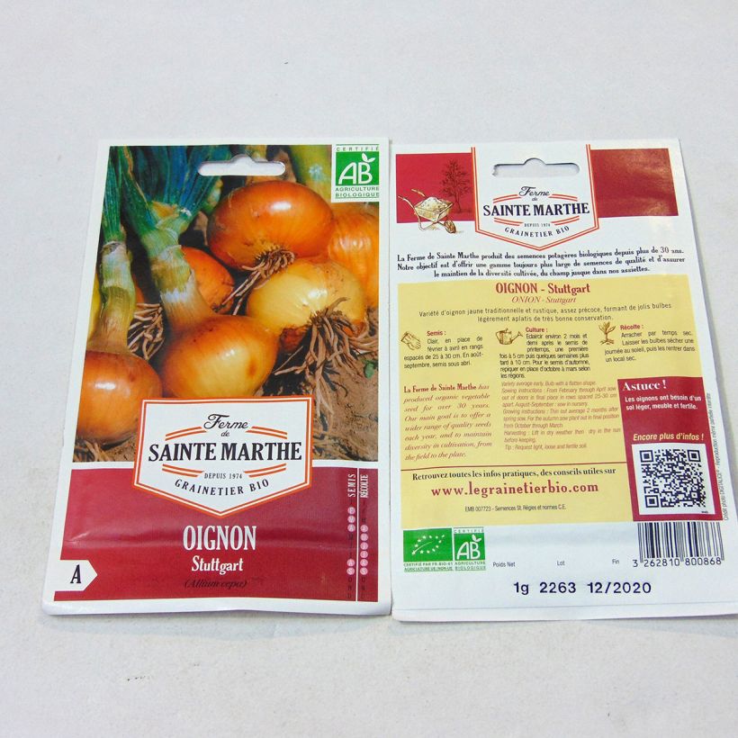 Exemple de spécimen de Oignon Stuttgart Bio - Ferme de Sainte Marthe le sachet de 250 graines (1g) tel que livré