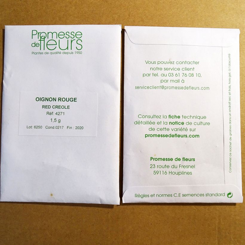 Exemple de spécimen de Oignon rouge Créole (Red Créole) le sachet de +/- 300 graines (minimum 1,5g) tel que livré