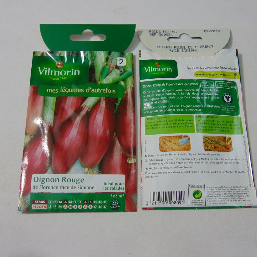 Exemple de spécimen de Oignon rouge de Florence race de Simiane - Vilmorin le sachet de 1250 graines (5g) tel que livré