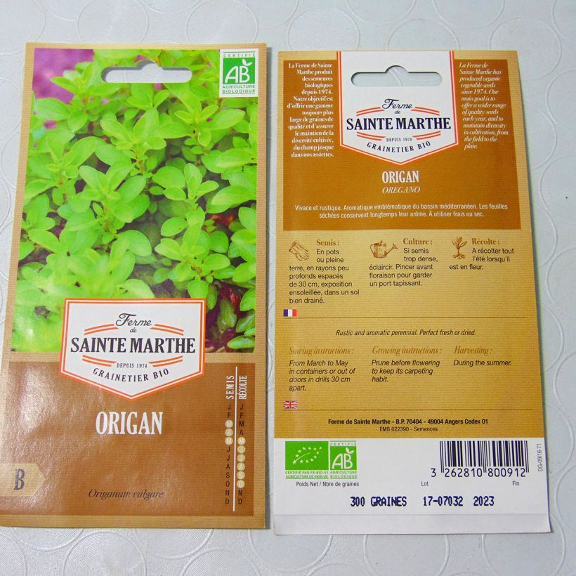 Exemple de spécimen de Origan - Marjolaine vivace Bio - Ferme de Sainte Marthe le sachet de +/- 1000 graines (minimum 0,15g) tel que livré