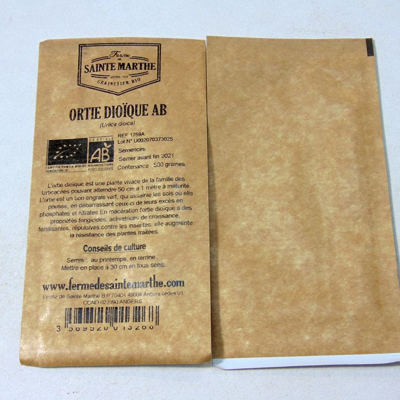 Exemple de spécimen de Ortie dioïque Bio - Ferme de Sainte Marthe le sachet de 500 graines tel que livré