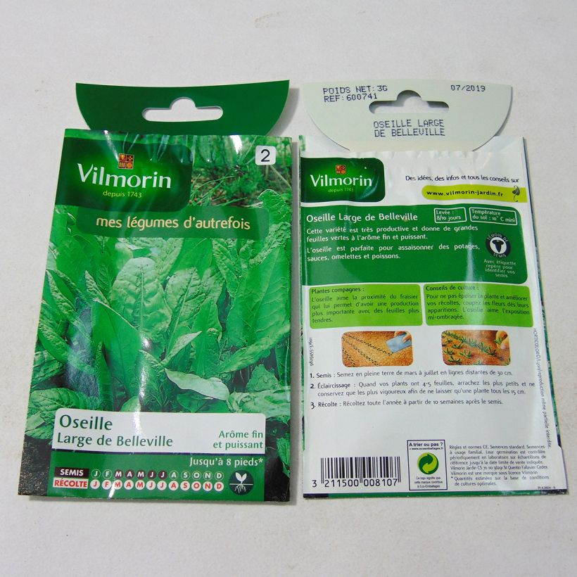 Exemple de spécimen de Oseille Large de Belleville - Vilmorin le sachet de 3000 graines (3g) tel que livré