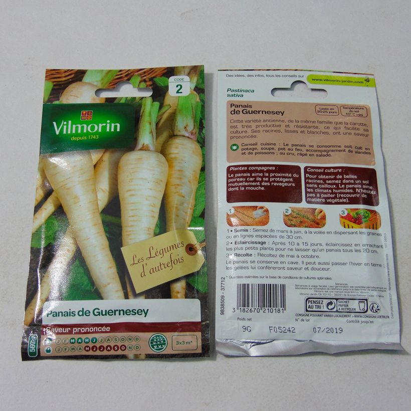 Exemple de spécimen de Panais demi-long de Guernesey - Vilmorin le sachet de 1800 graines (9g) tel que livré