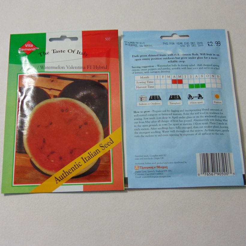 Exemple de spécimen de Pastèque Valentina, La Dolcissima F1 - Citrullus lanatus le sachet de 10 graines tel que livré
