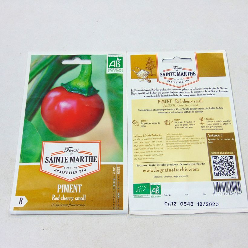 Exemple de spécimen de Piment Red Cherry Small Bio - Ferme de Sainte Marthe le sachet de 20 graines tel que livré