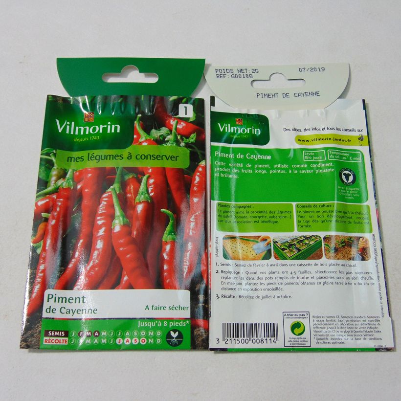 Exemple de spécimen de Piment de Cayenne - Vilmorin le sachet de 240 graines (2g) tel que livré