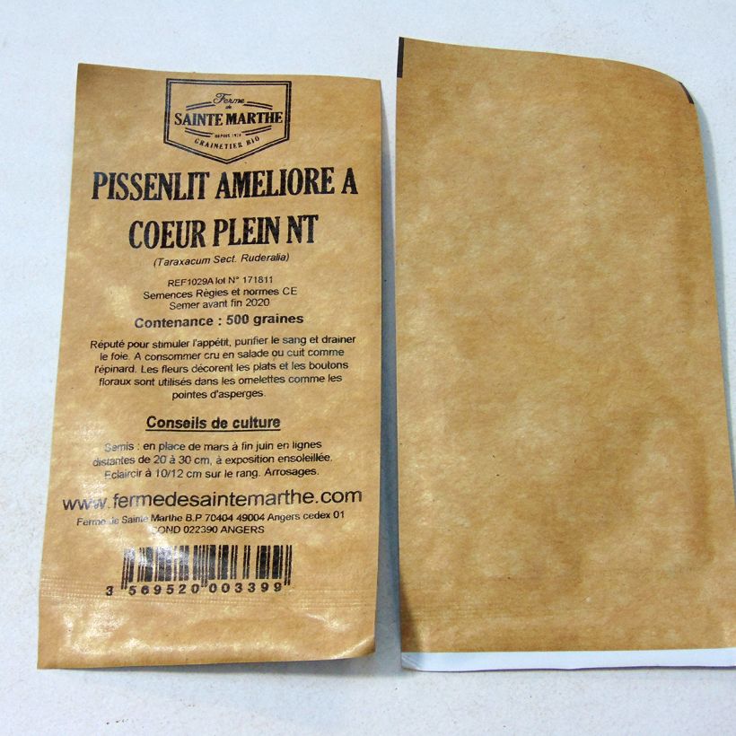 Exemple de spécimen de Pissenlit amélioré à Coeur Plein NT - Ferme de Sainte Marthe le sachet de 500 graines tel que livré