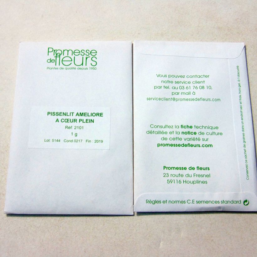 Exemple de spécimen de Pissenlit amélioré à Coeur Plein le sachet de +/- 1200 graines (minimum 1g) tel que livré