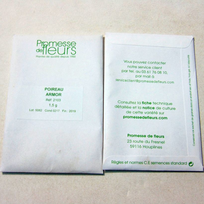 Exemple de spécimen de Poireau Armor - Allium porrum le sachet de +/- 250 graines (minimum 1g) tel que livré