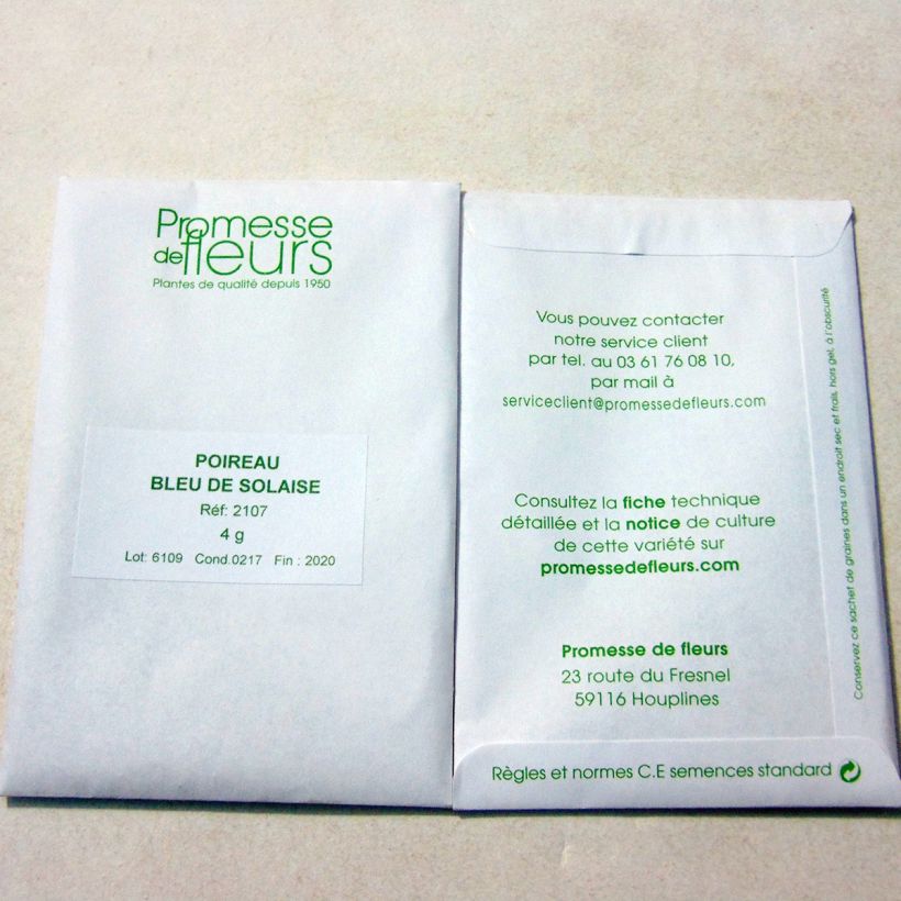 Exemple de spécimen de Poireau Bleu de Solaise - Allium porrum le sachet de +/- 1000 graines (minimum 4g) tel que livré