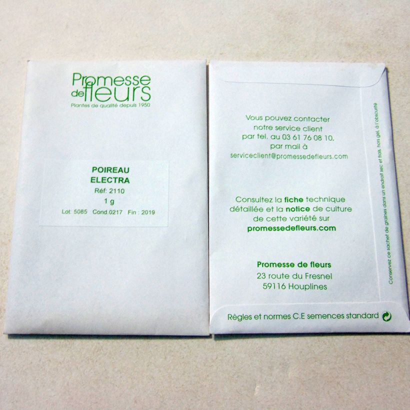 Exemple de spécimen de Poireau Electra - Allium porrum le sachet de +/- 250 graines (minimum 1g) tel que livré