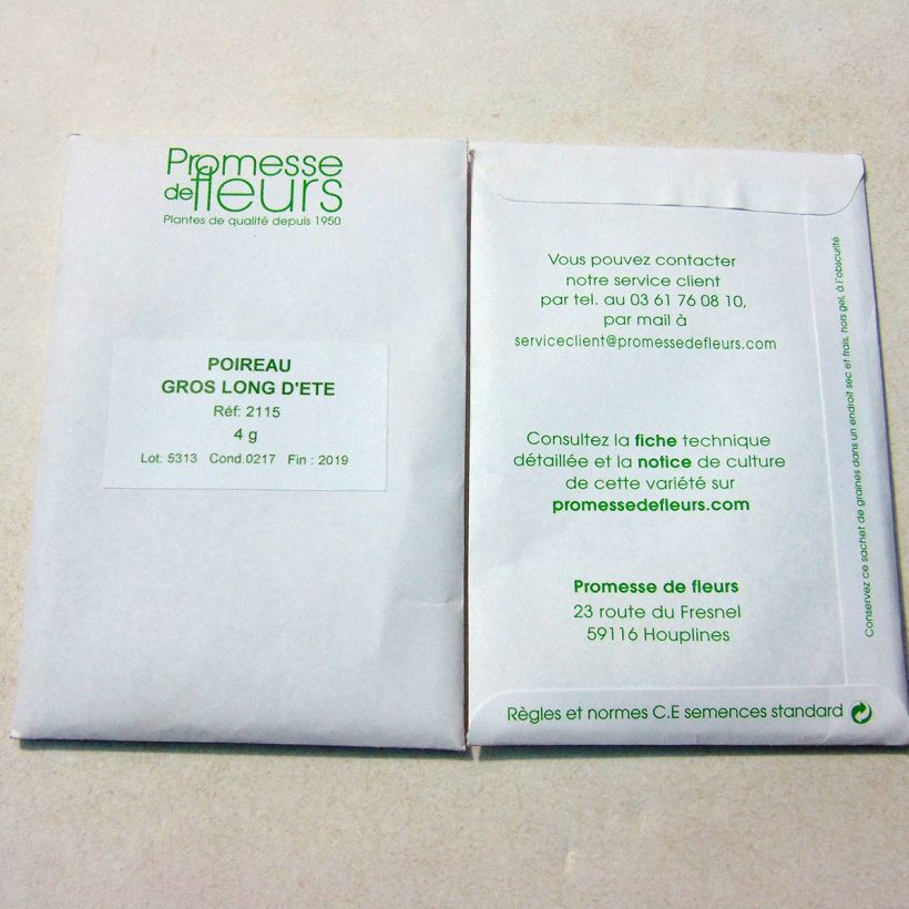 Exemple de spécimen de Poireau Gros long d'été - Poireau Gros long du Midi le sachet de +/- 1000 graines (minimum 4g) tel que livré