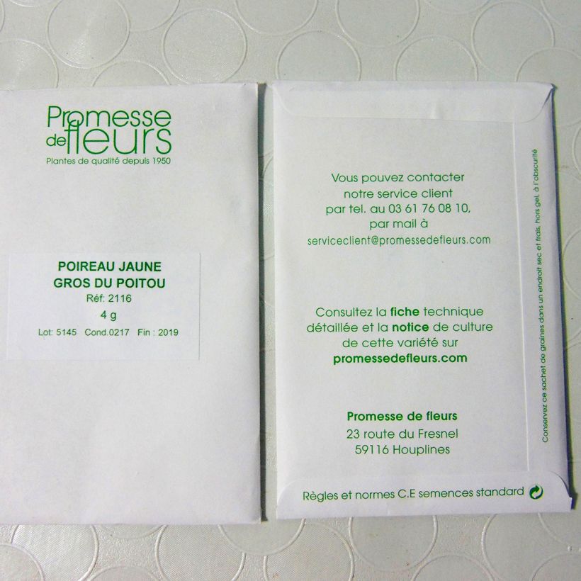 Exemple de spécimen de Poireau Jaune gros du Poitou - Allium porrum le sachet de 1000 graines (4g) tel que livré