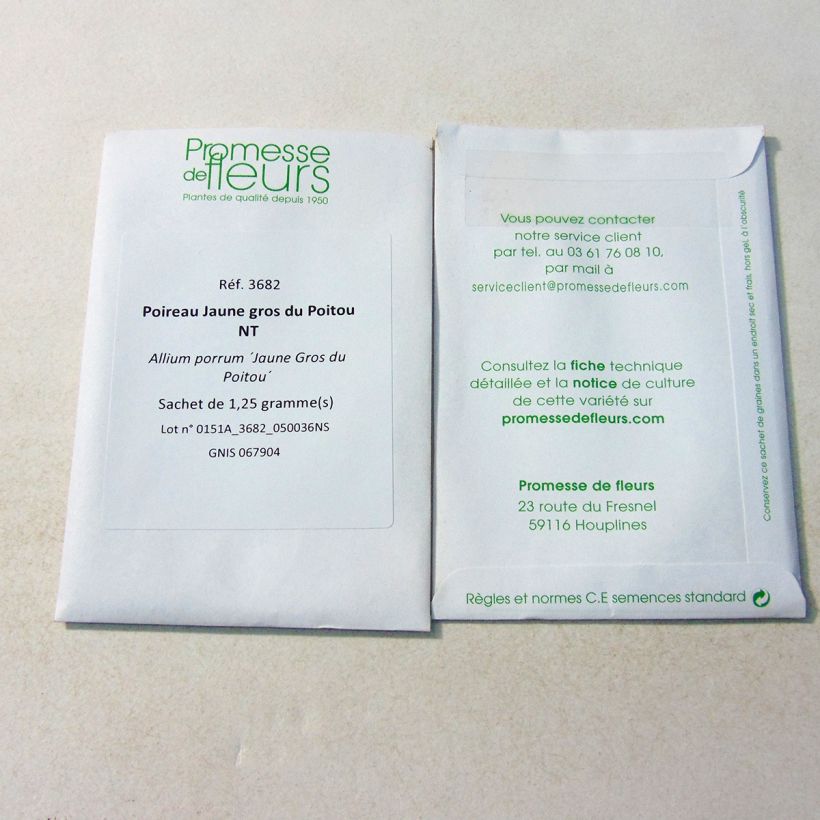 Exemple de spécimen de Poireau Jaune gros du Poitou NT - Allium porrum le sachet de 250 graines (1g) tel que livré