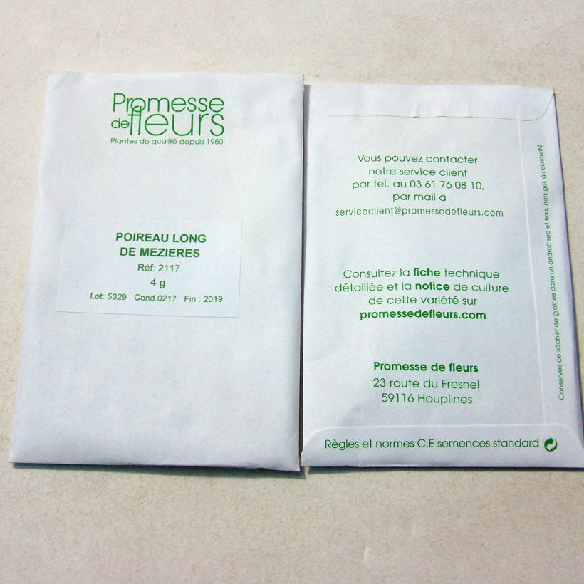Exemple de spécimen de Poireau Long de Mezières - Allium porrum le sachet de 1000 graines (4g) tel que livré
