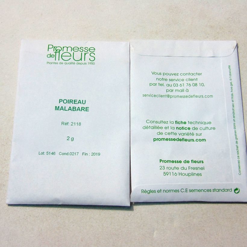 Exemple de spécimen de Poireau Malabare - Allium porrum le sachet de 500 graines (2g) tel que livré