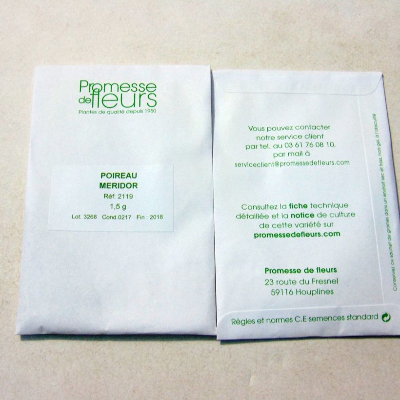 Exemple de spécimen de Poireau Méridor - Allium porrum le sachet de 250 graines (1g) tel que livré