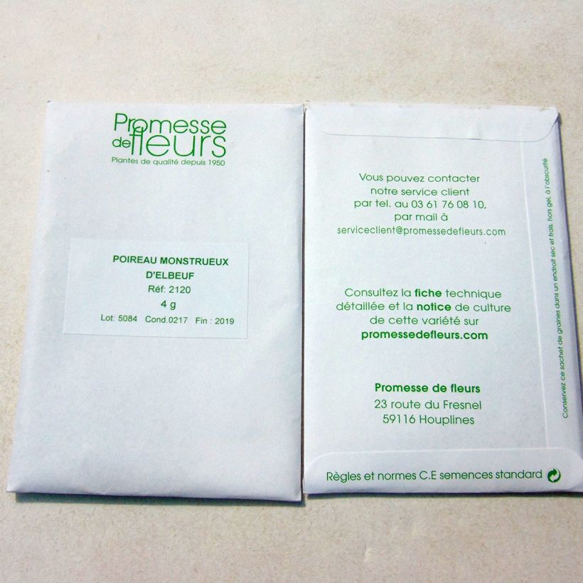 Exemple de spécimen de Poireau Monstrueux d'Elbeuf - Allium porrum le sachet de 1000 graines (4g) tel que livré