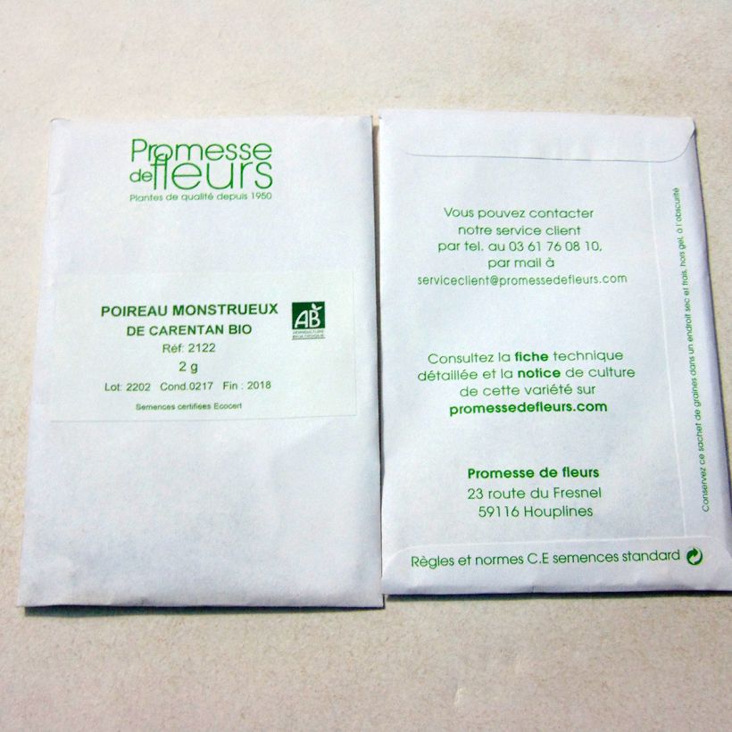 Exemple de spécimen de Poireau Monstrueux de Carentan le sachet de +/- 1000 graines (minimum 4g) tel que livré