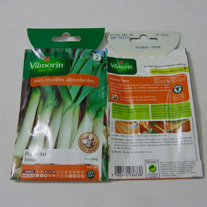 Exemple de spécimen de Poireau Ténor (Création Vilmorin) - Vilmorin le sachet de 1000 graines (4g) tel que livré